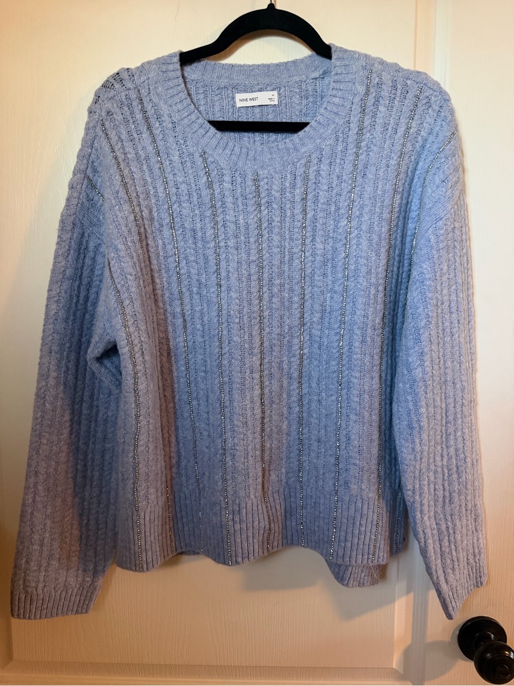 NWT Nine West Blue Sparkle Metallic Knit Crewneck Sweater~ Size Medium